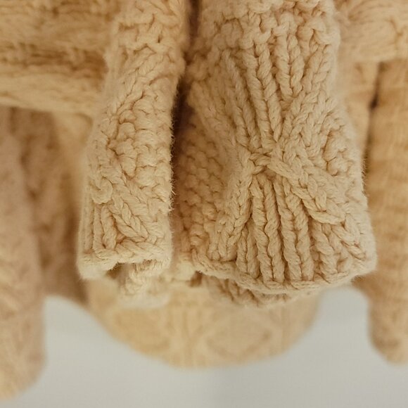 Vtg Eddie Bauer Sweater Mens Med Cream Fisherman Cable Knit Pullover Distressed - Picture 6 of 9